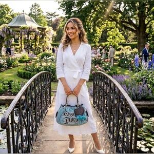 RARE Vintage Y2K Juicy Couture Teal Pom Pom Embroidery Daydreamer Shoulder Bag